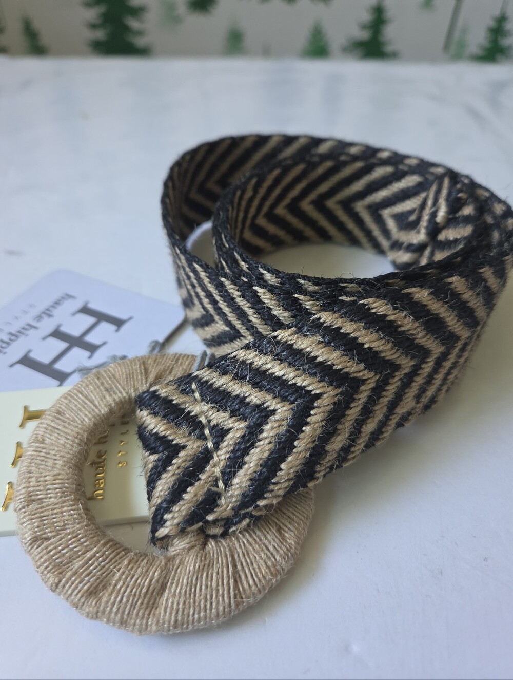 Haute Hippie Black and Natural Woven Belt with Round Wrapped Buckle